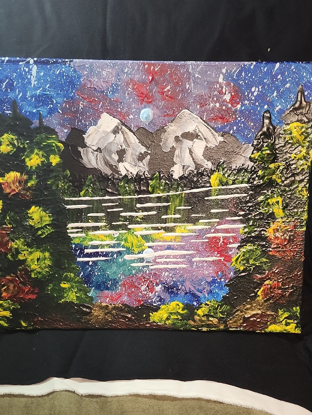 Vibrant Mountain Lake Landscape Wall Art - Multicolor